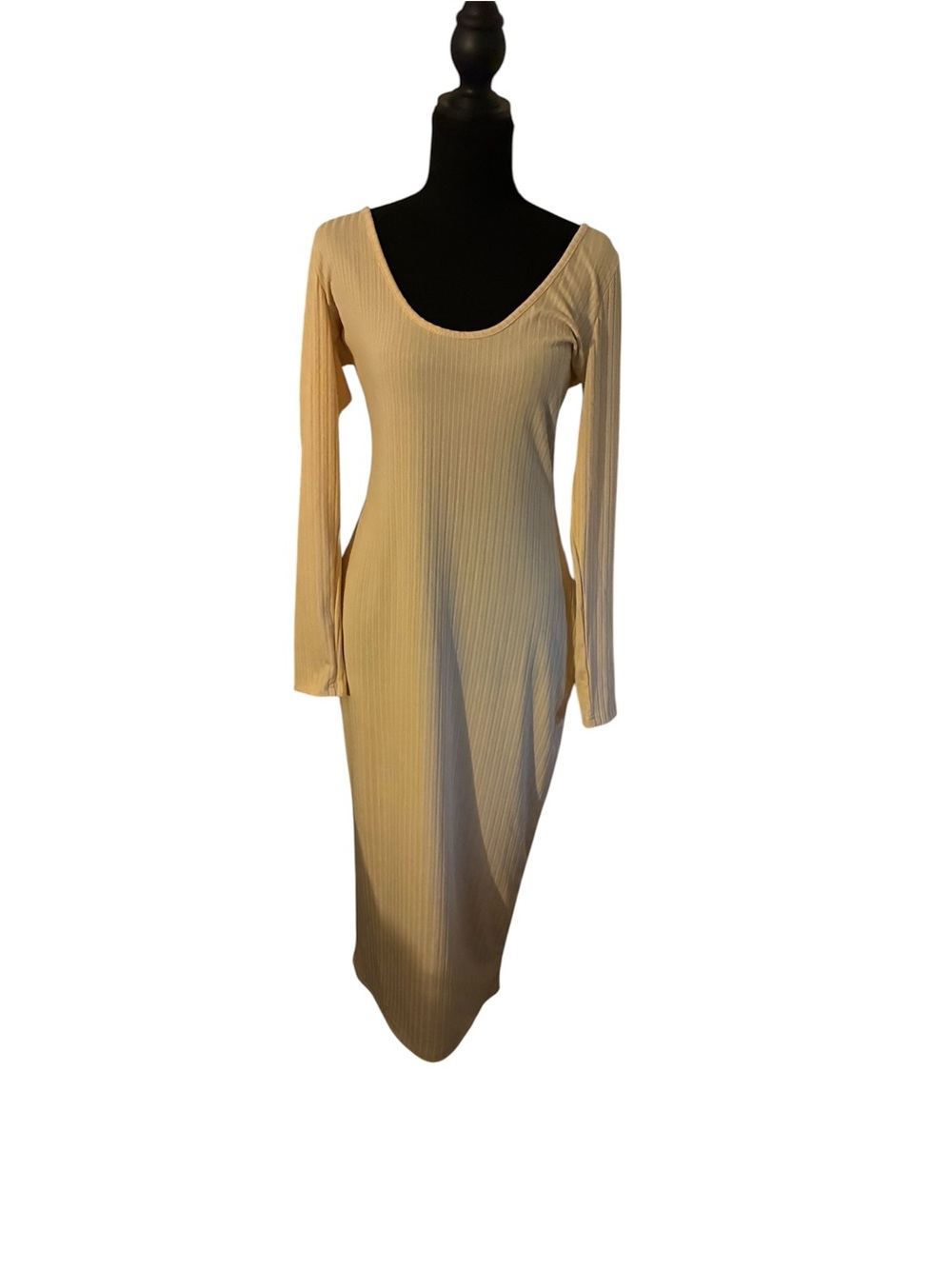 Long Sleeve Scoop Neck Ribbed Maxi Dress - Cream - Picture 5 of 5